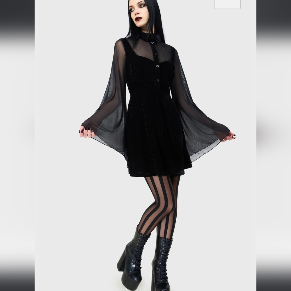Killstar Black Dress with Sheer Long Sleeves - Picture 5 of 5